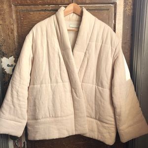Quilted Kimono-style silk-cotton blend puffer